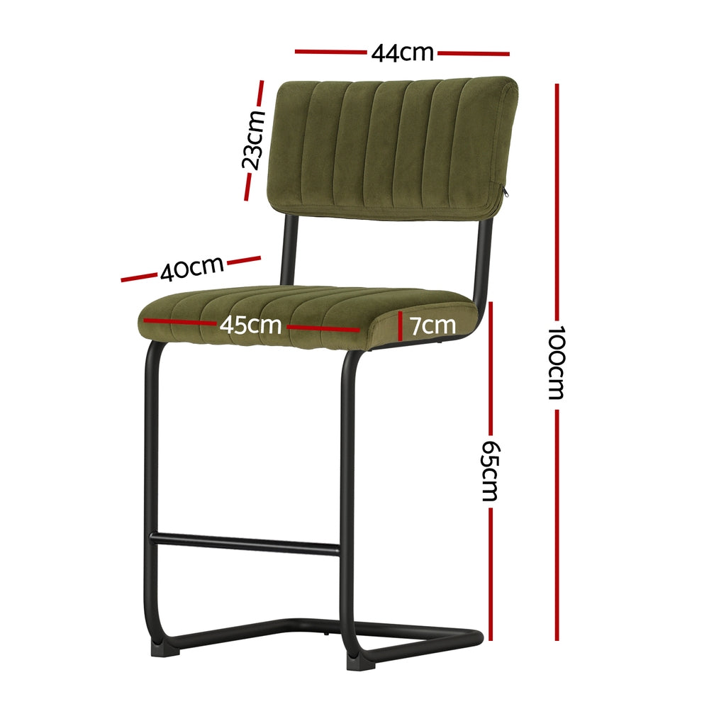 TWSC 2x Bar Stools Velvet Chairs Green
