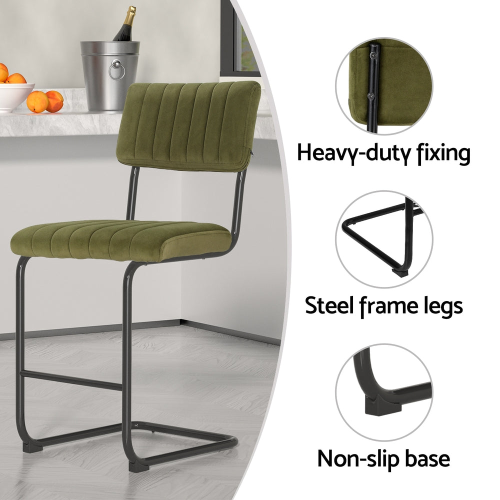 TWSC 2x Bar Stools Velvet Chairs Green