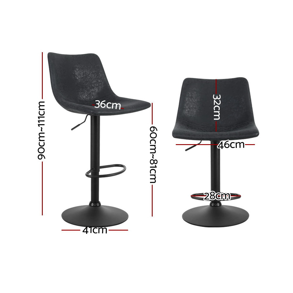 TWSC 2x Bar Stools Vintage Leather Swivel Gas Lift Black