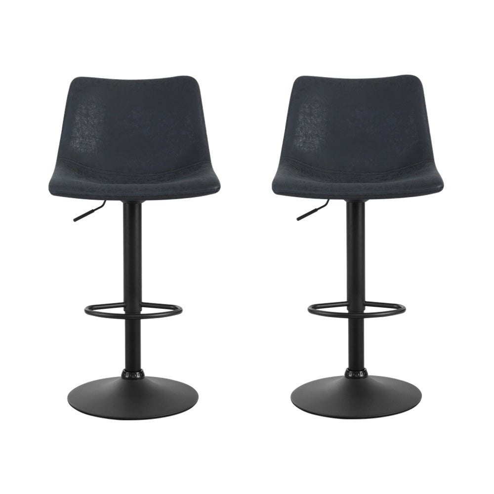 TWSC 2x Bar Stools Vintage Leather Swivel Gas Lift Black