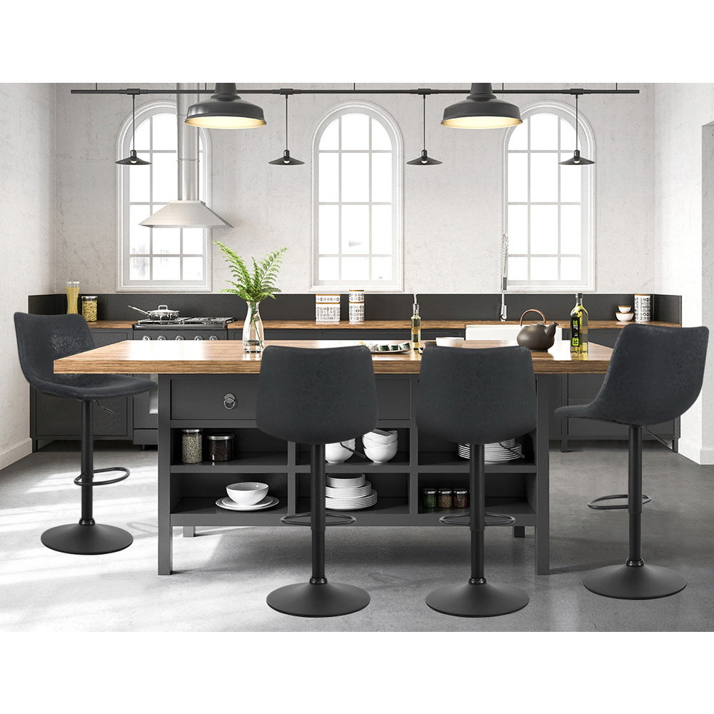 TWSC 2x Bar Stools Vintage Leather Swivel Gas Lift Black