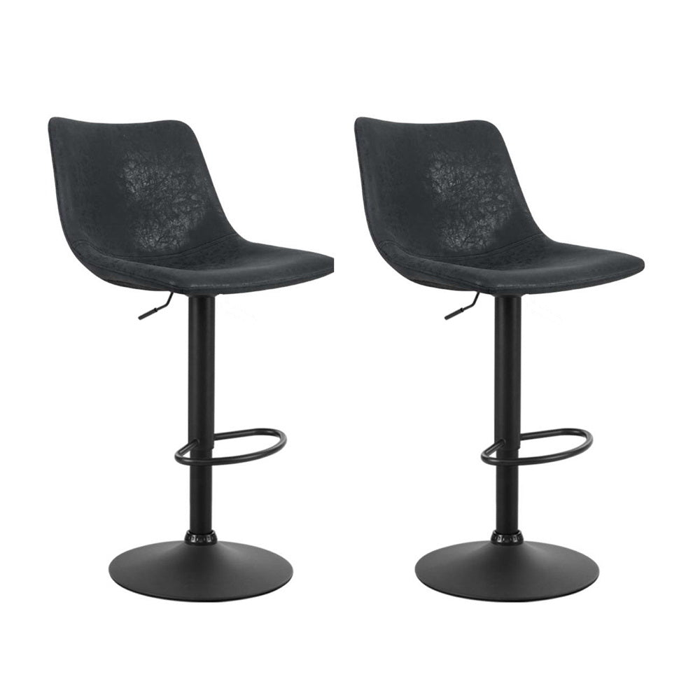 TWSC 2x Bar Stools Vintage Leather Swivel Gas Lift Black