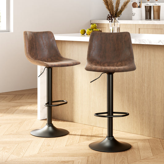 TWSC 2x Bar Stools Vintage Swivel Gas Lift Brown