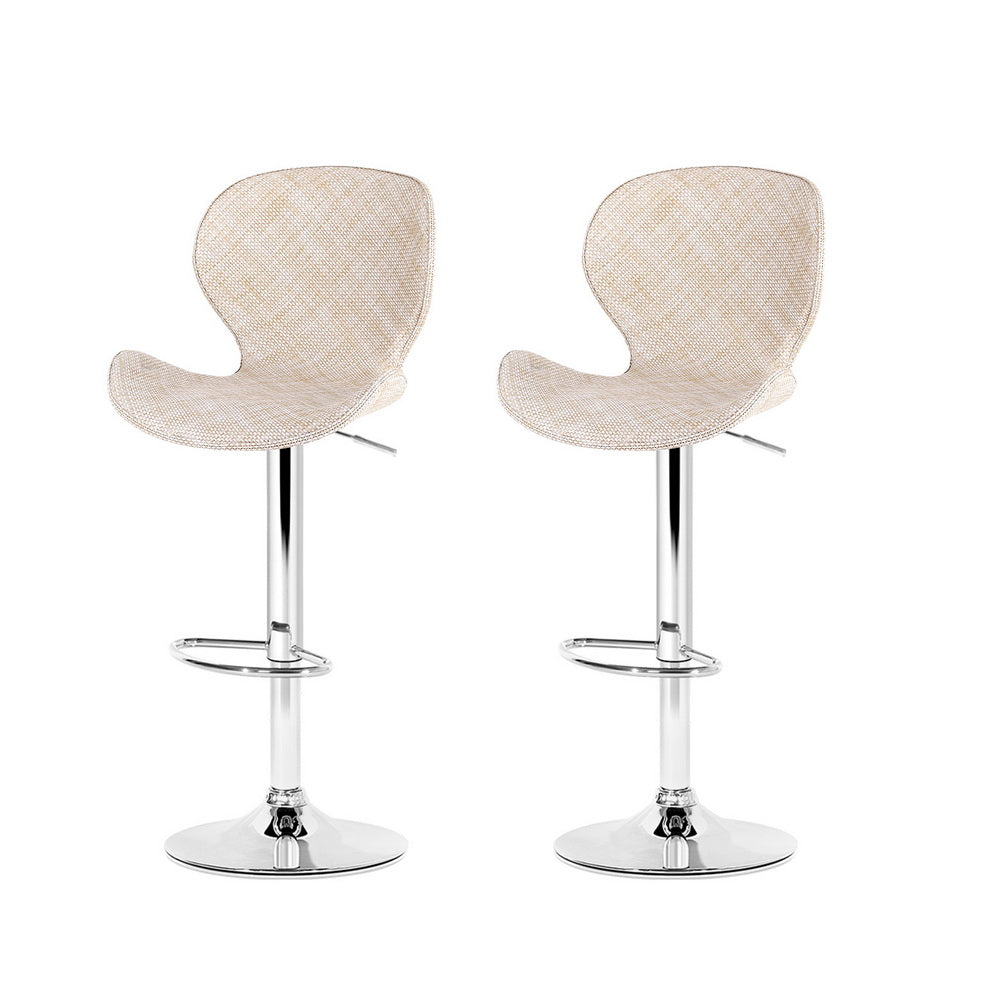Bar Stools Set of 2 – Swivel Gas Lift, Beige PE Rattan