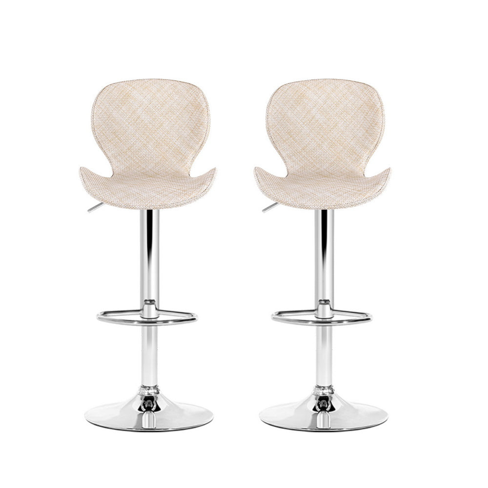Bar Stools Set of 2 – Swivel Gas Lift, Beige PE Rattan