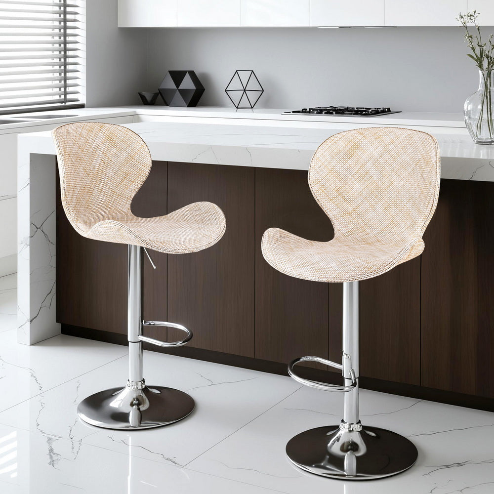 Bar Stools Set of 2 – Swivel Gas Lift, Beige PE Rattan