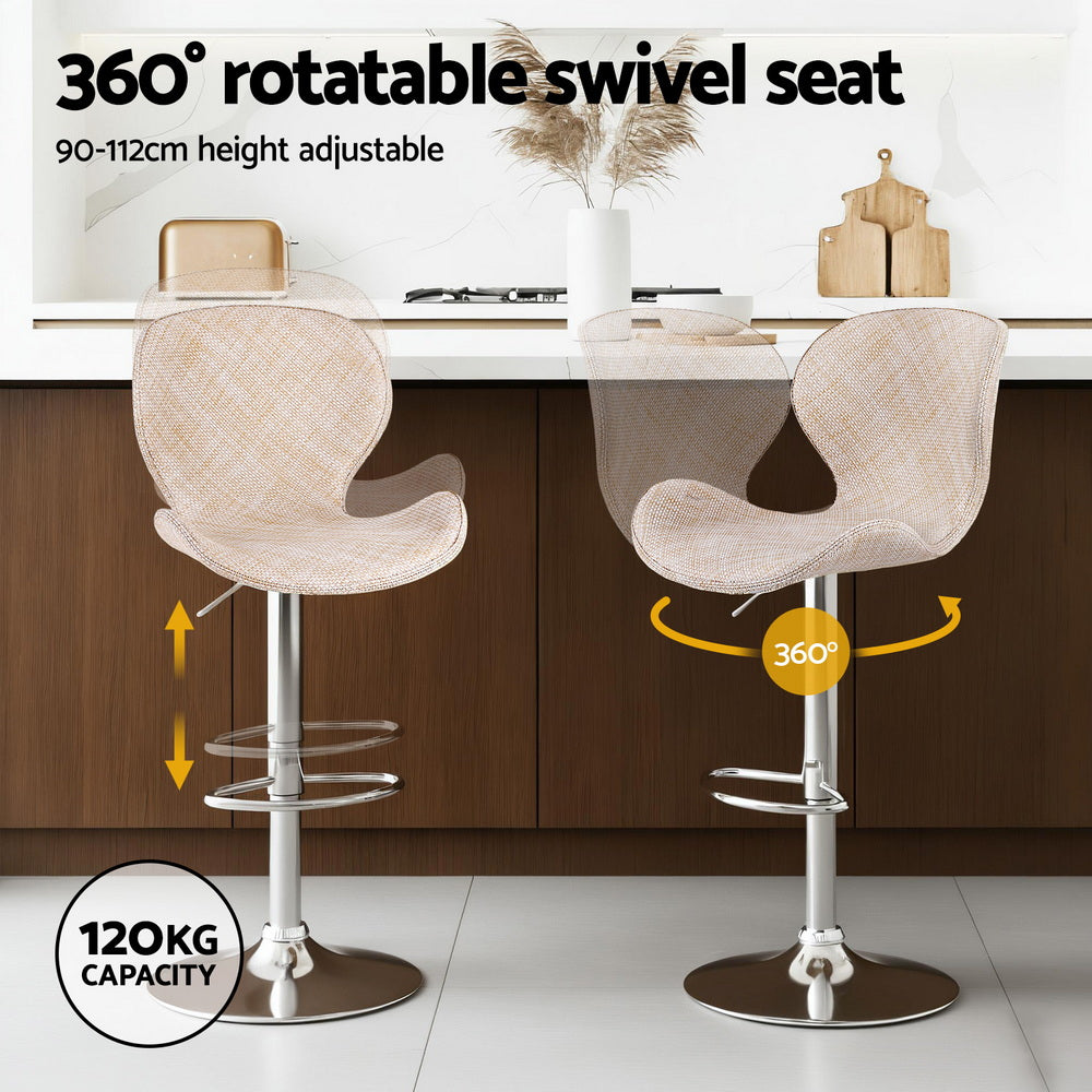 Bar Stools Set of 4 – Swivel Gas Lift, Beige PE Rattan Seat