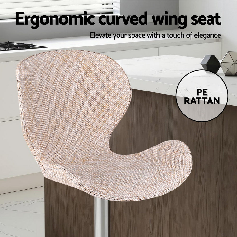 Bar Stools Set of 4 – Swivel Gas Lift, Beige PE Rattan Seat