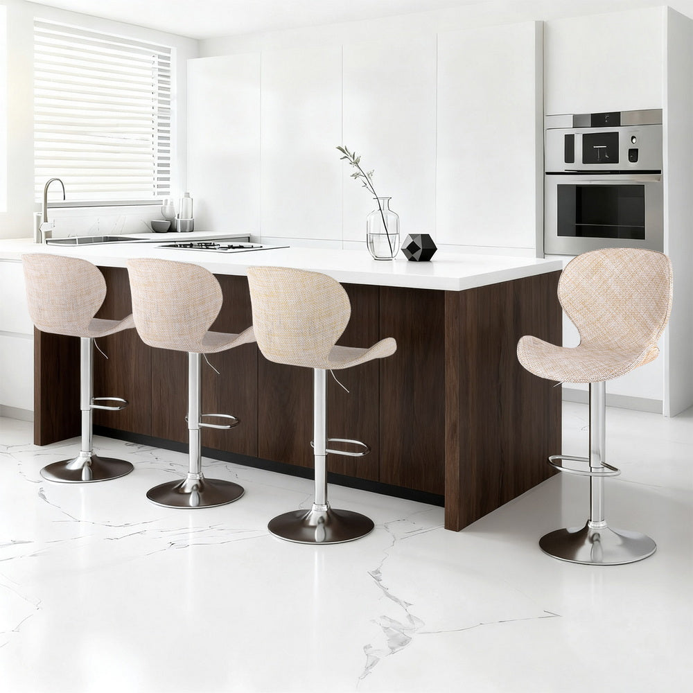 Bar Stools Set of 4 – Swivel Gas Lift, Beige PE Rattan Seat