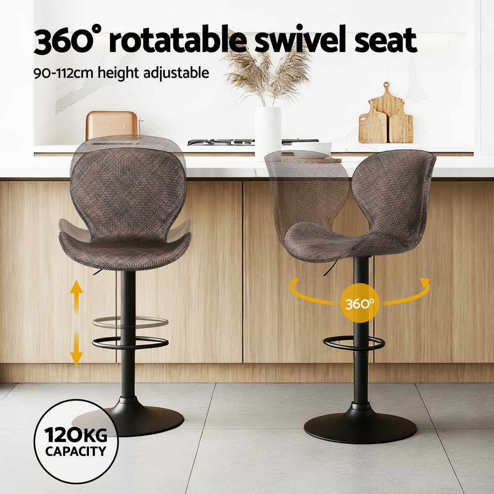 Bar Stools Set of 2 – Swivel Gas Lift, Brown PE Rattan