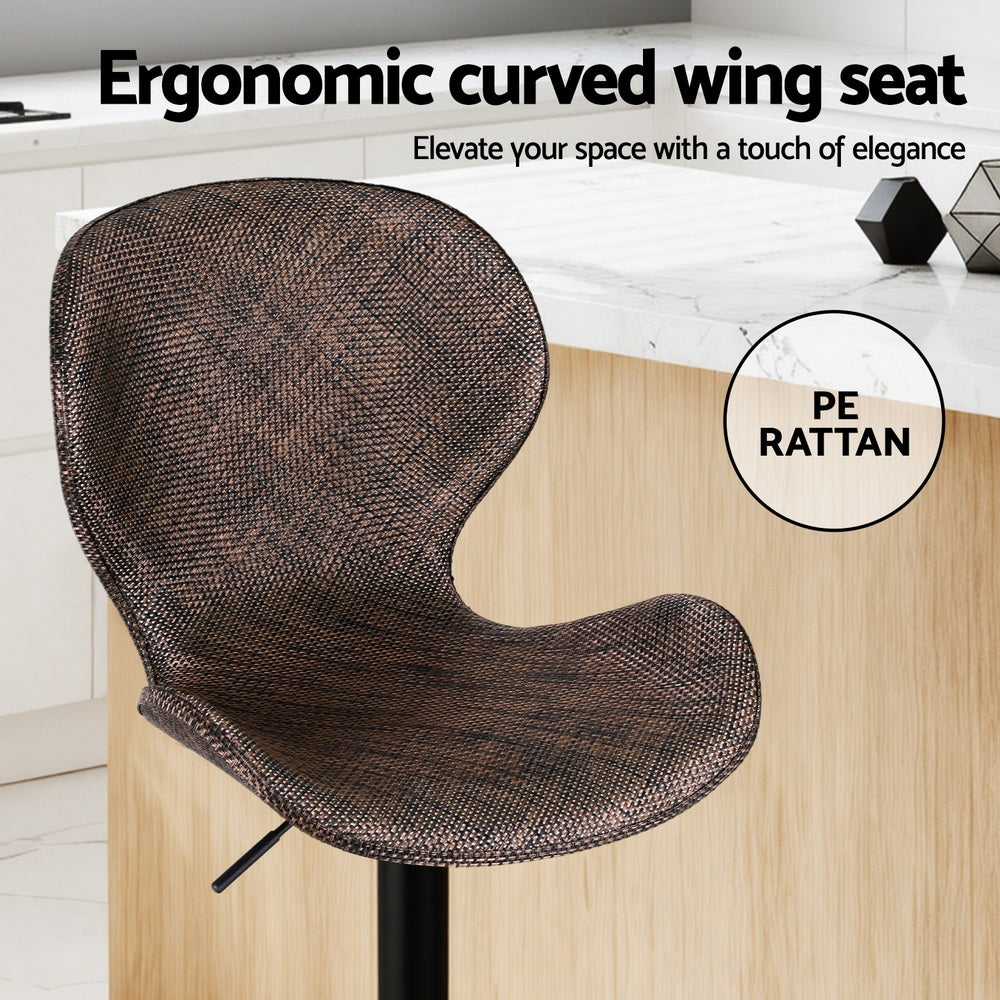 Bar Stools Set of 4 – Swivel Gas Lift, Brown PE Rattan