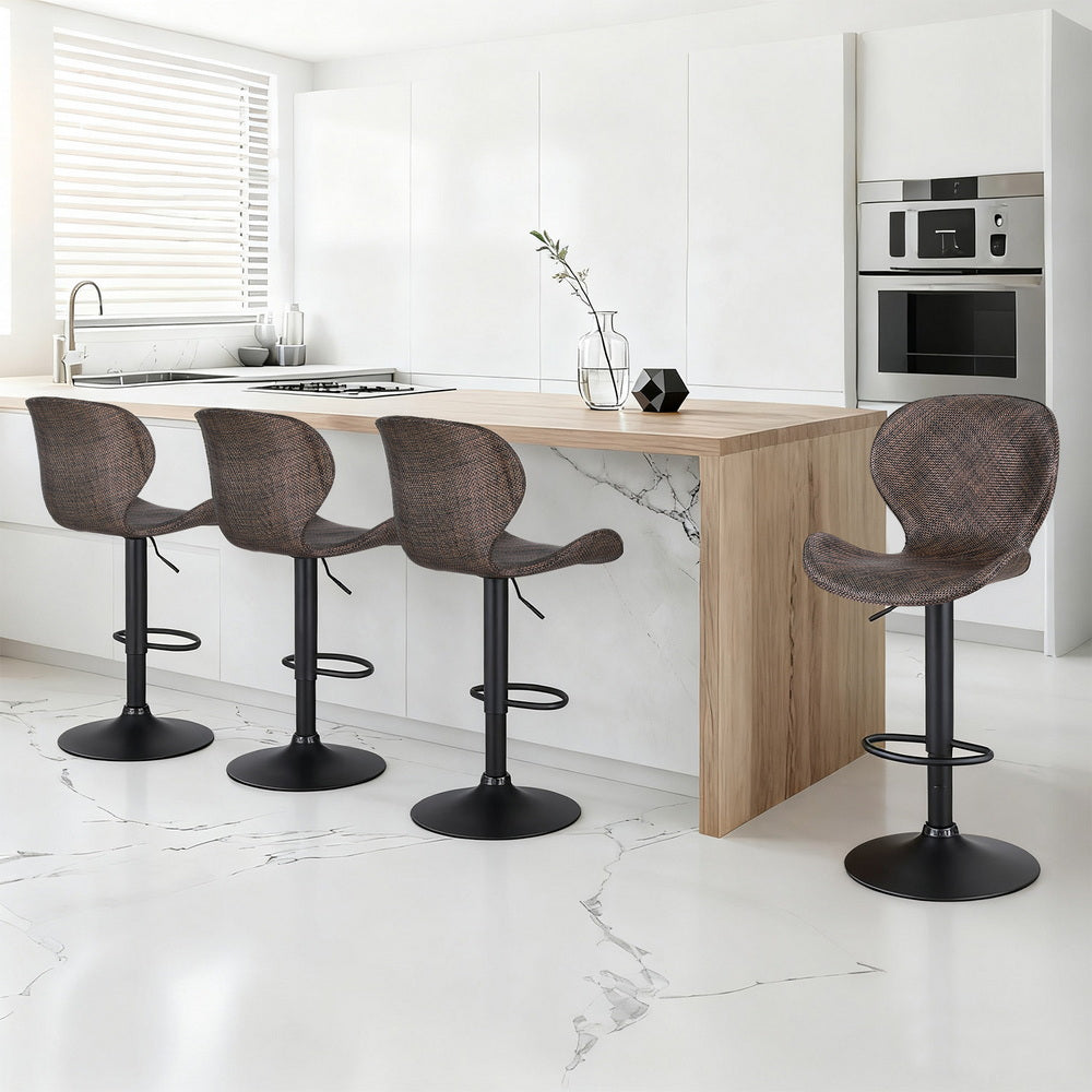 Bar Stools Set of 4 – Swivel Gas Lift, Brown PE Rattan