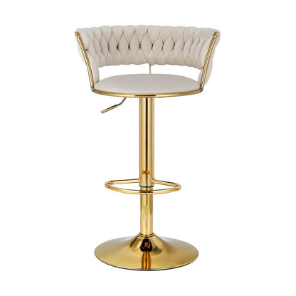 TWSC 2x Bar Stools Gas Lift Velvet Woven Backrest Ivory