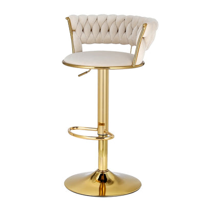 TWSC 2x Bar Stools Gas Lift Velvet Woven Backrest Ivory