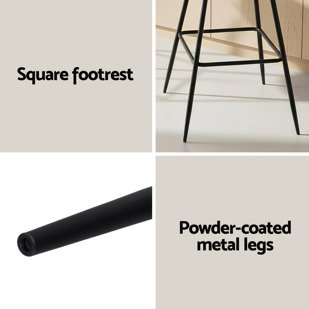 Velvet Bar Stools Set of 4 – Woven Design, Ivory Metal Frame