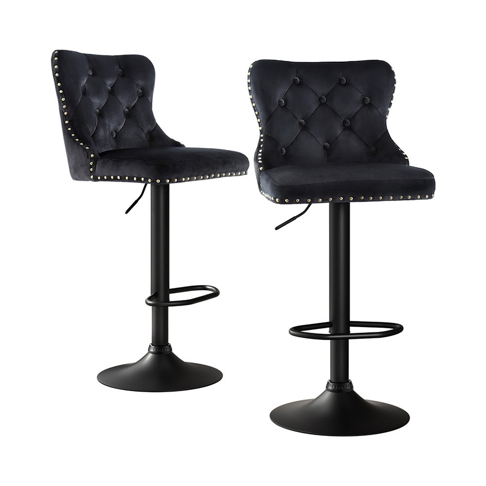 TWSC 2x Velvet Bar Stool Adjustable Height Nailhead Trim Kitchen Counter Stool