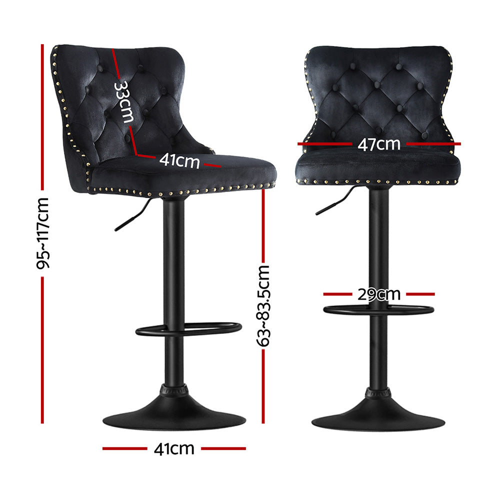 TWSC 2x Velvet Bar Stool Adjustable Height Nailhead Trim Kitchen Counter Stool