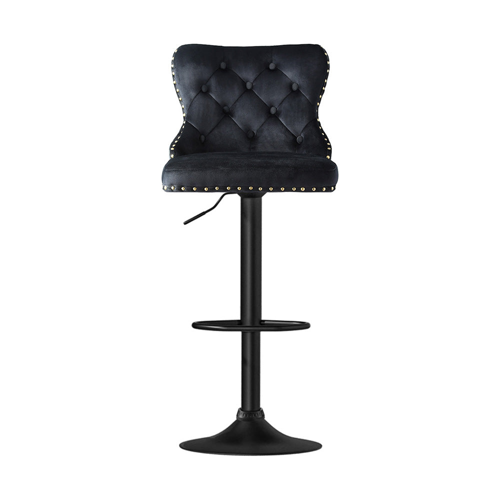 TWSC 2x Velvet Bar Stool Adjustable Height Nailhead Trim Kitchen Counter Stool