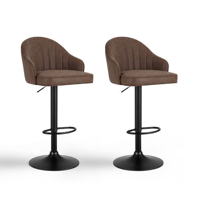 TWSC 2x Bar Stools Kitchen Swivel Gas Lift Counter Chair Shell Leather Brown