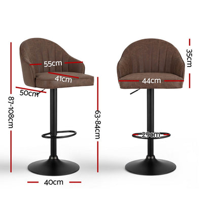 TWSC 2x Bar Stools Kitchen Swivel Gas Lift Counter Chair Shell Leather Brown