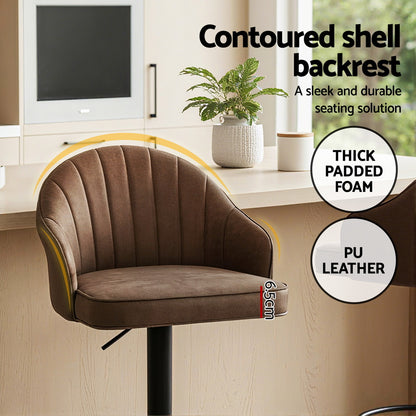 TWSC 2x Bar Stools Kitchen Swivel Gas Lift Counter Chair Shell Leather Brown