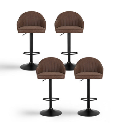 TWSC 4x Bar Stools Kitchen Swivel Gas Lift Counter Chair Shell Leather Brown
