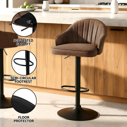 TWSC 4x Bar Stools Kitchen Swivel Gas Lift Counter Chair Shell Leather Brown