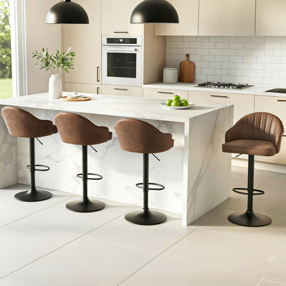 TWSC 4x Bar Stools Kitchen Swivel Gas Lift Counter Chair Shell Leather Brown