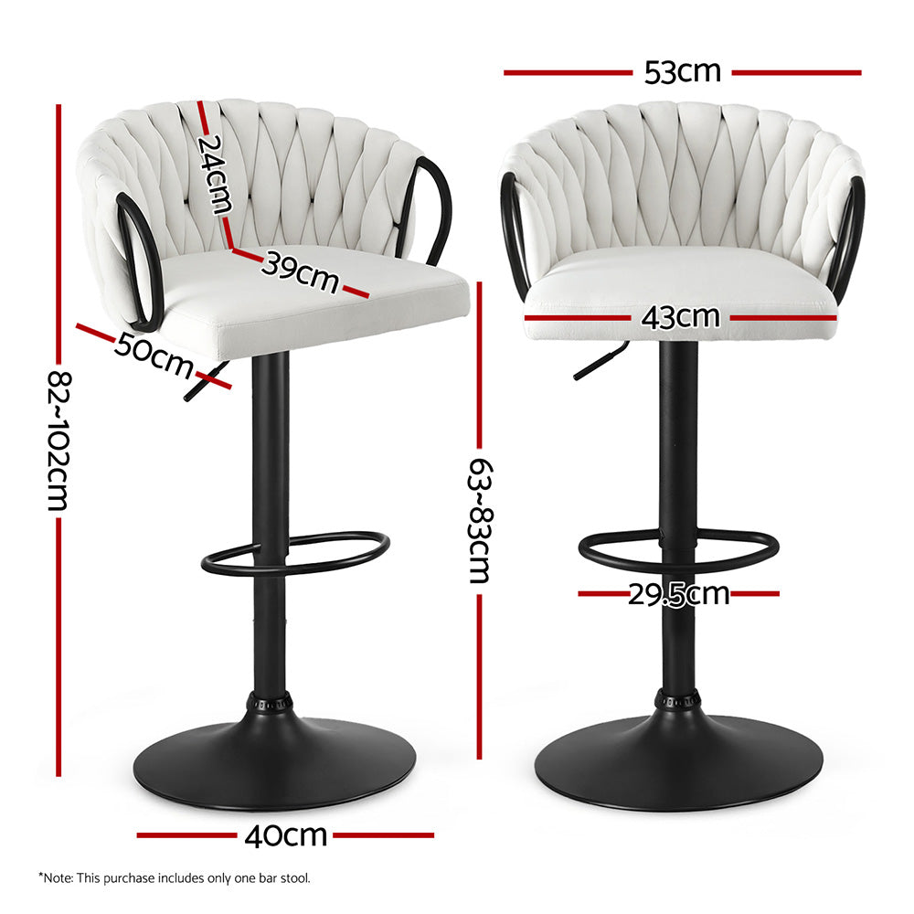 Bar Stool – Adjustable Velvet Seat, Ivory Woven Design