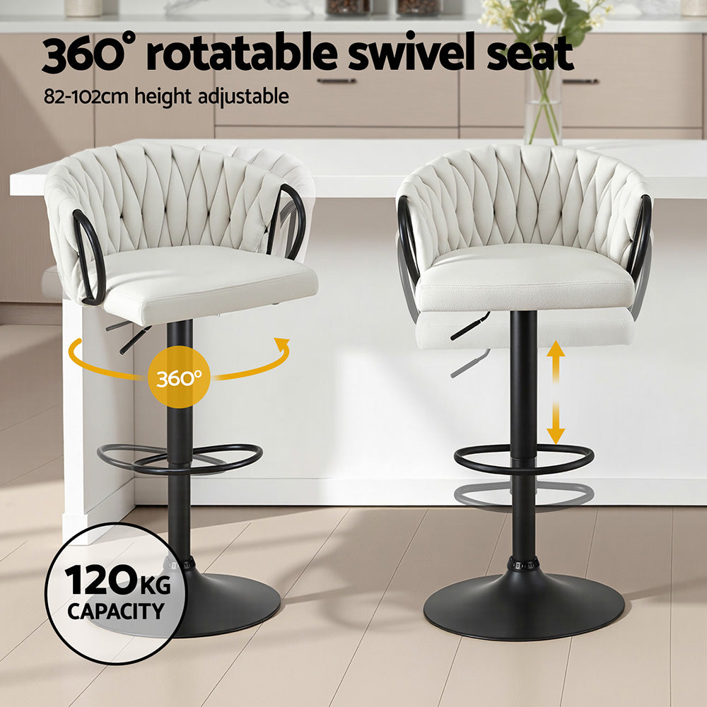 Bar Stool – Adjustable Velvet Seat, Ivory Woven Design