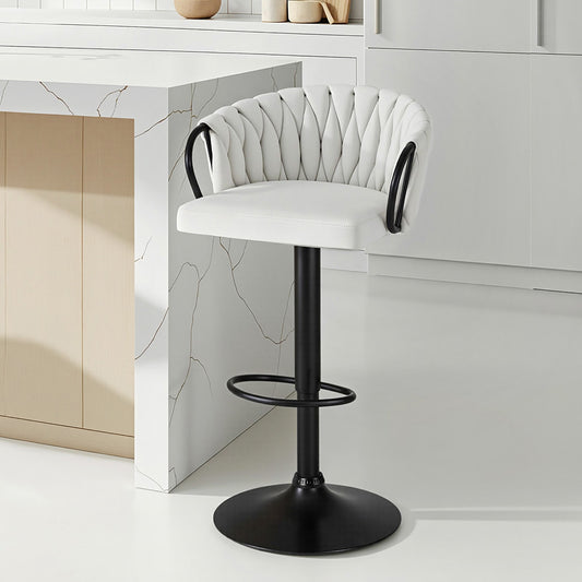 Bar Stool – Adjustable Velvet Seat, Ivory Woven Design