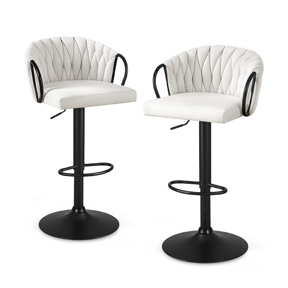 Bar Stool Set of 2 – Adjustable Velvet, Ivory