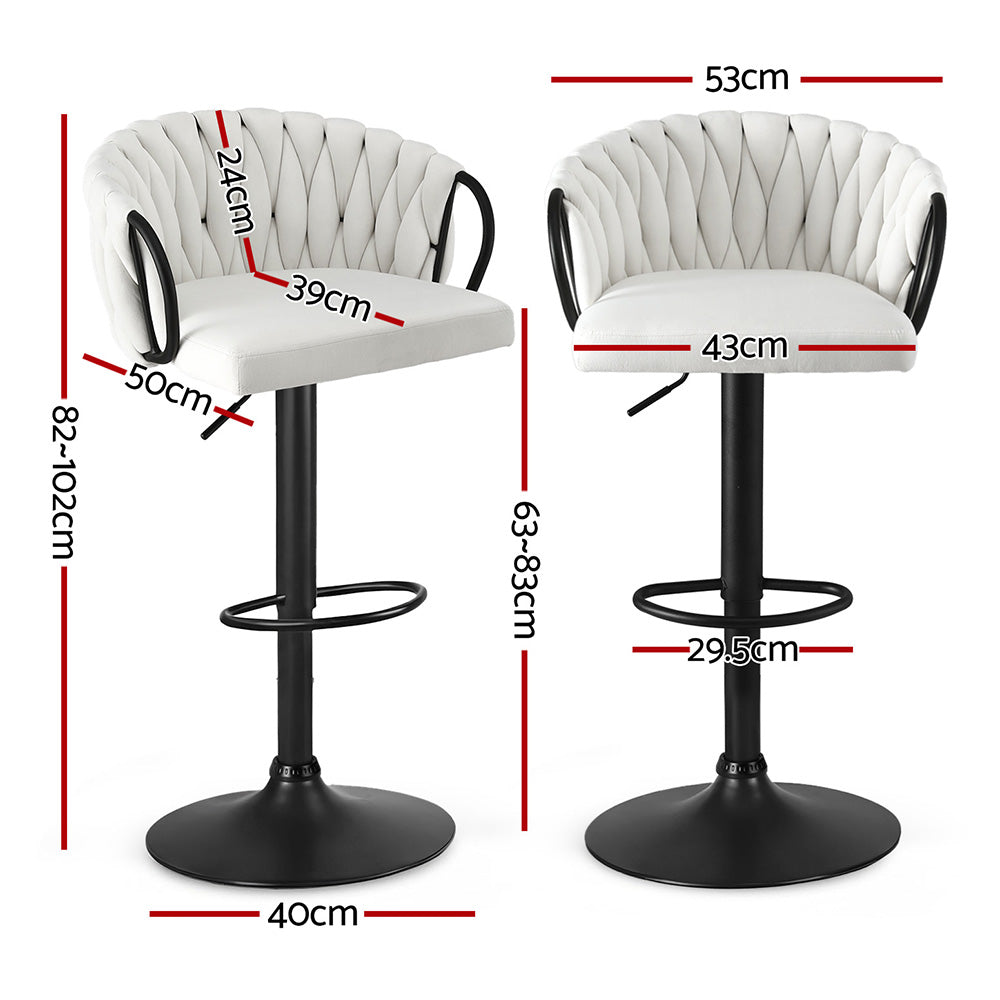 Bar Stool Set of 2 – Adjustable Velvet, Ivory