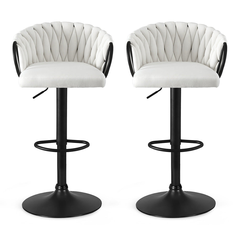 Bar Stool Set of 2 – Adjustable Velvet, Ivory