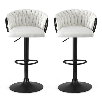 TWSC Bar Stool x2 Kitchen Dining Chair Counter Gaslift Woven Velvet Ivory