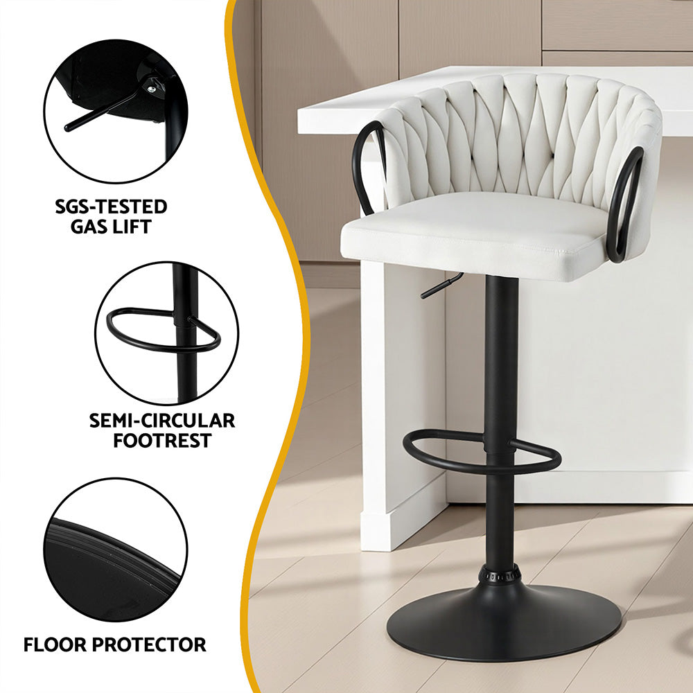 Bar Stool Set of 2 – Adjustable Velvet, Ivory