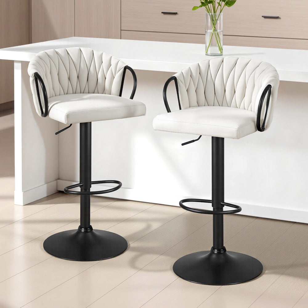 Bar Stool Set of 2 – Adjustable Velvet, Ivory