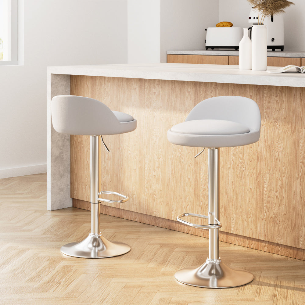 TWSC 2x Bar Stools PU Leather Gas Lift White