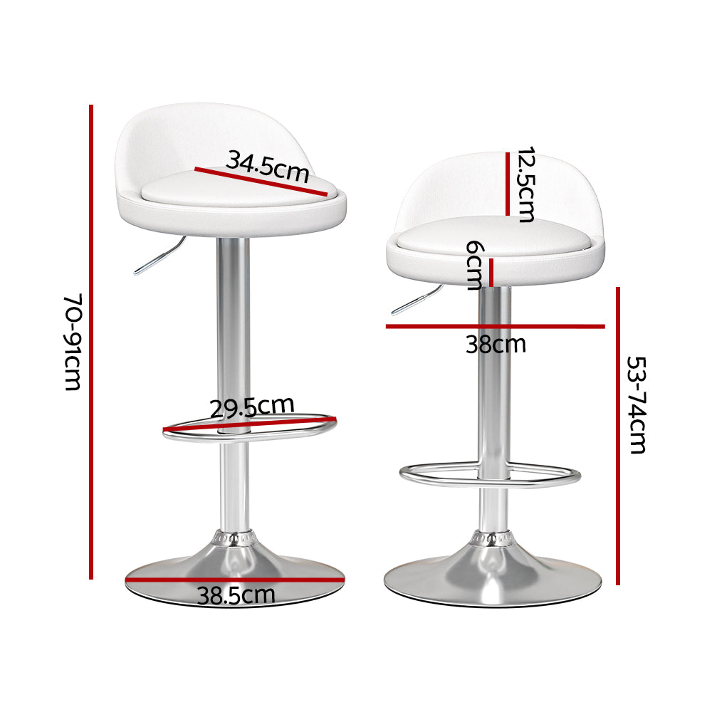 TWSC 2x Bar Stools PU Leather Gas Lift White