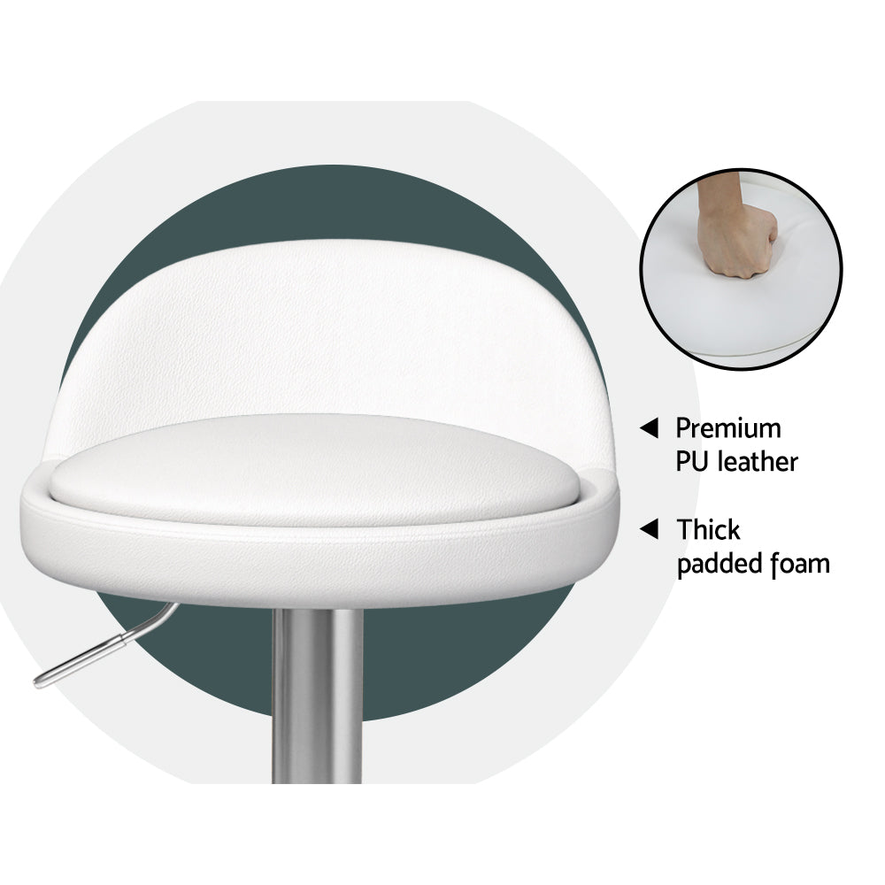 TWSC 2x Bar Stools PU Leather Gas Lift White