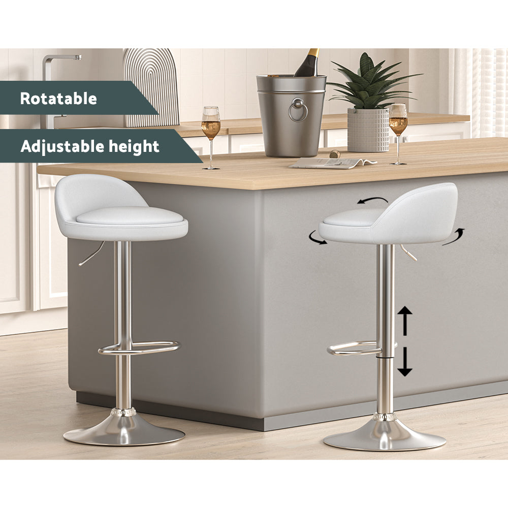 TWSC 2x Bar Stools PU Leather Gas Lift White