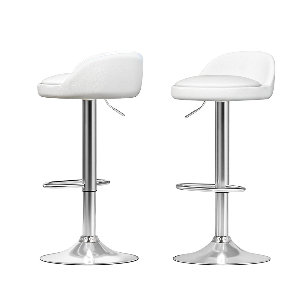 TWSC 2x Bar Stools PU Leather Gas Lift White