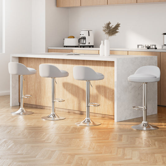 TWSC 4x Bar Stools PU Leather Gas Lift White