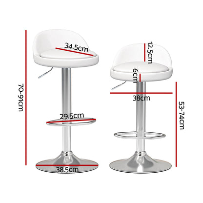 TWSC 4x Bar Stools PU Leather Gas Lift White
