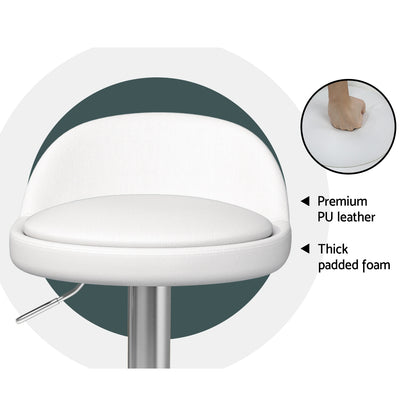 TWSC 4x Bar Stools PU Leather Gas Lift White