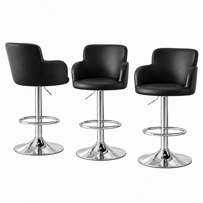 TWSC 3x Bar Stools Counter Chairs Swivel Adjustable Tub PU Leather Black