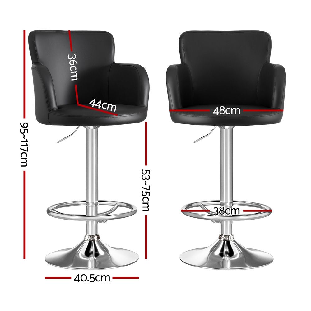 TWSC 3x Bar Stools Counter Chairs Swivel Adjustable Tub PU Leather Black