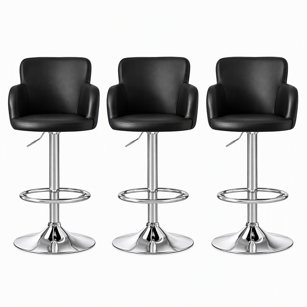 TWSC 3x Bar Stools Counter Chairs Swivel Adjustable Tub PU Leather Black