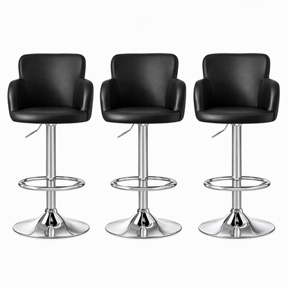 TWSC 3x Bar Stools Counter Chairs Swivel Adjustable Tub PU Leather Black