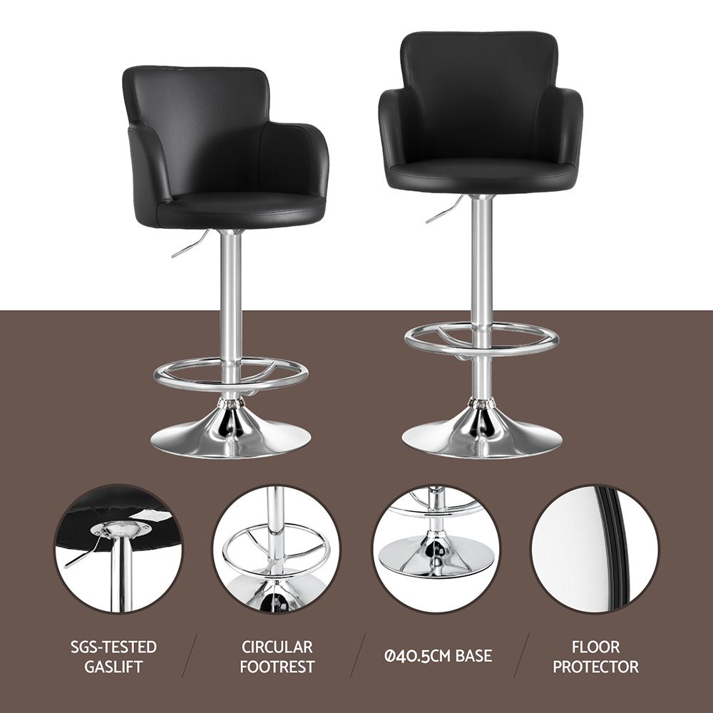 TWSC 3x Bar Stools Counter Chairs Swivel Adjustable Tub PU Leather Black